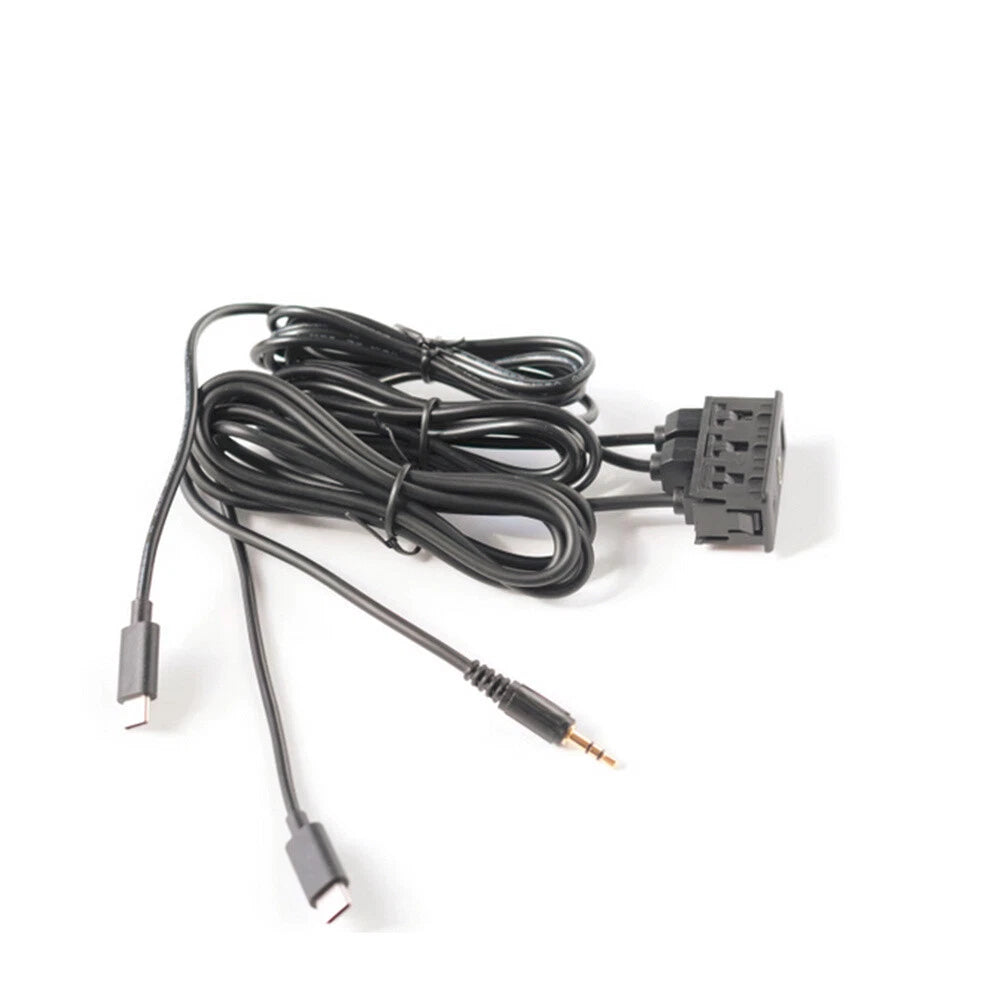 USB Type-C AUX RCA Audio Input Socket Panel Extension Cable Adapter Black