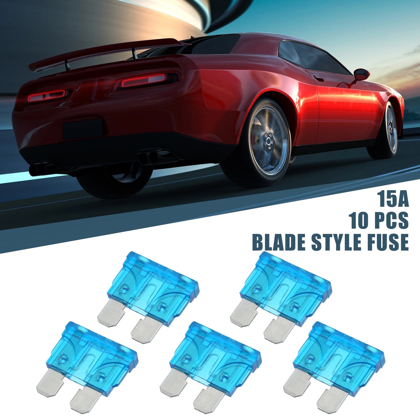 10pcs Blade Style Fuses 15A for Car Boat Truck SUV Motorcycle Blue