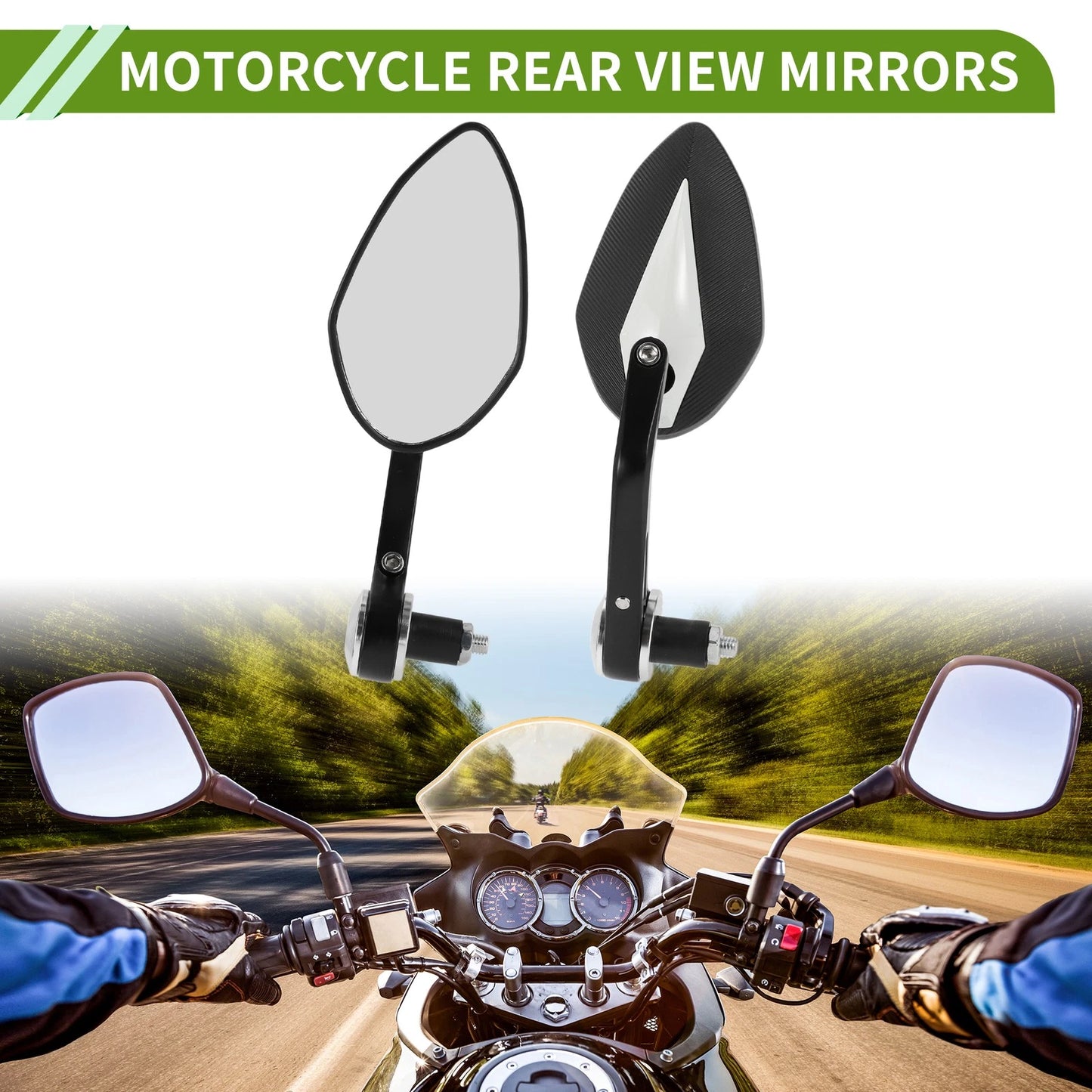 Rear View Mirrors / Prismatic Shape / Black White Aluminum for M8 Motorcycle