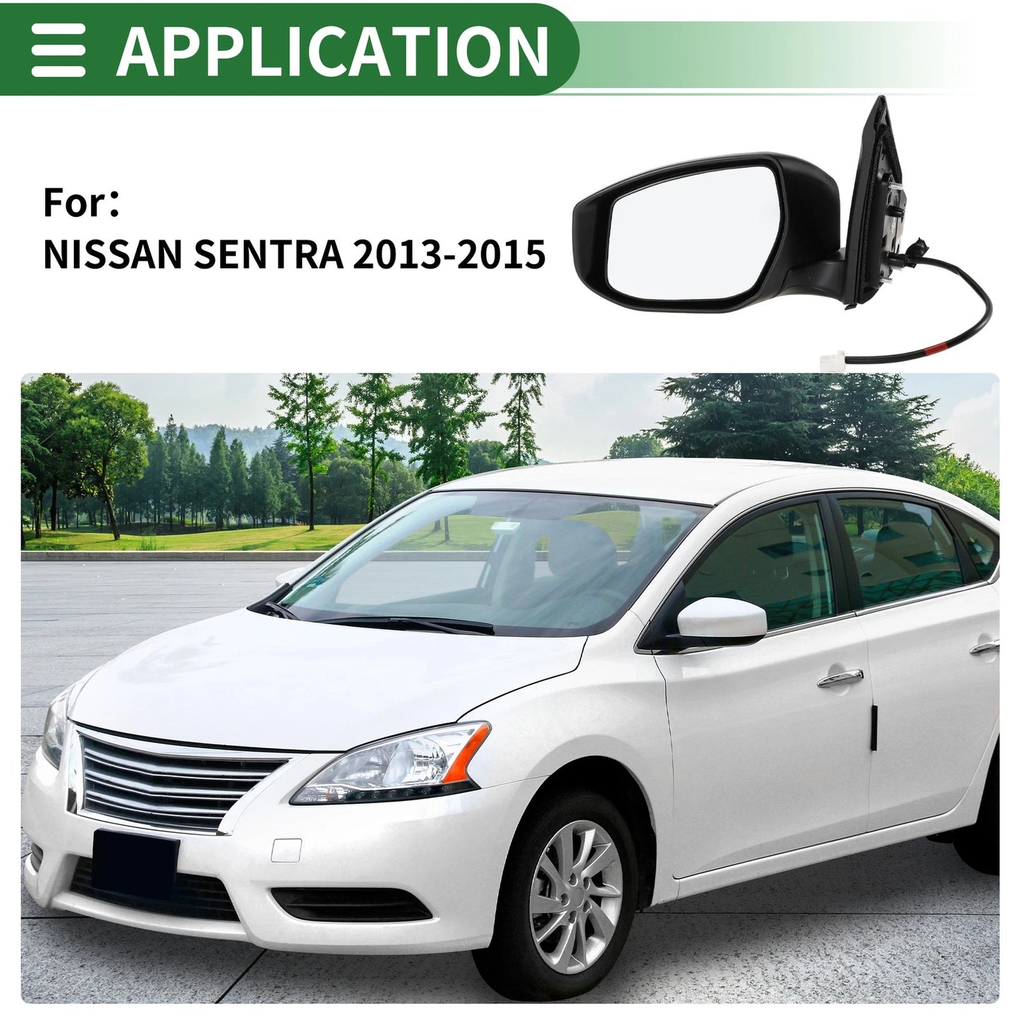 Left Side Door Mirror for Nissan Sentra (2013-2015) Manual Folding Black