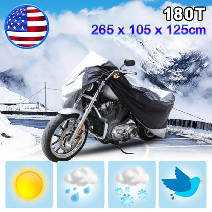 XXL 190T Rain Dust Motorcycle Cover Silver&Black Outdoor Waterproof UV Protector