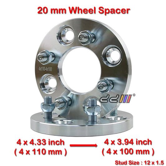 2 x 12mm 4x110 to 4x100 Wheel Spacers for Daihatsu Mira (2000-2006)