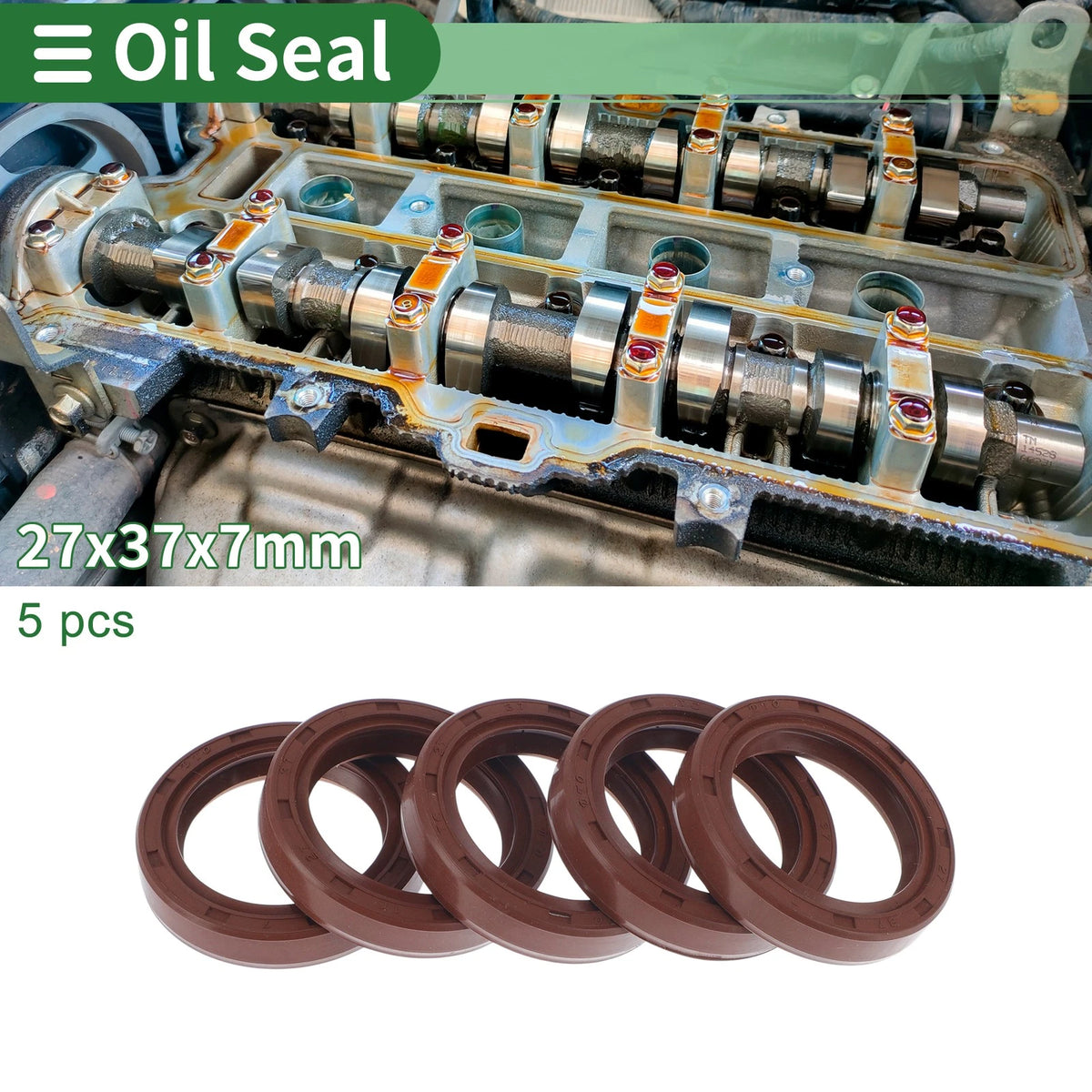 Oil Seal 27x37x7mm Brown 5 Pcs FKM Rubber for Make Model