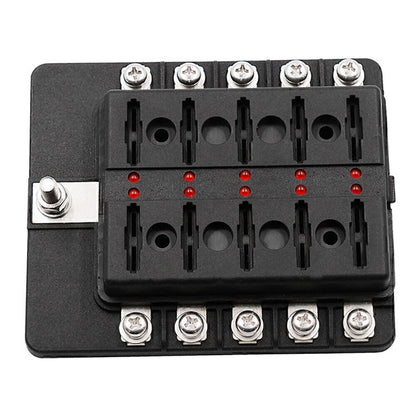 10-Way Blade Fuse Holder Box with LED Indicator for Marine 12V (N/A)