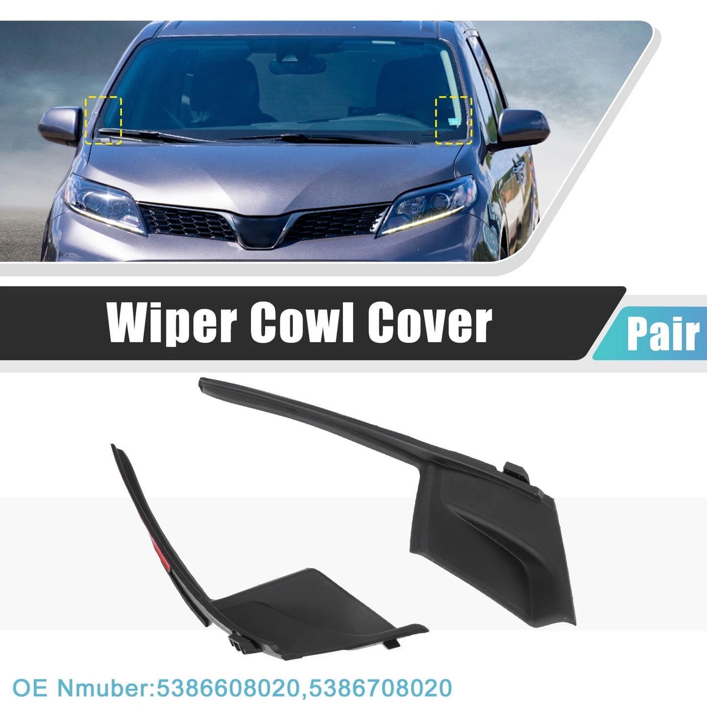Pair Windshield Wiper Cowl Covers for Toyota Sienna (2011–2020)