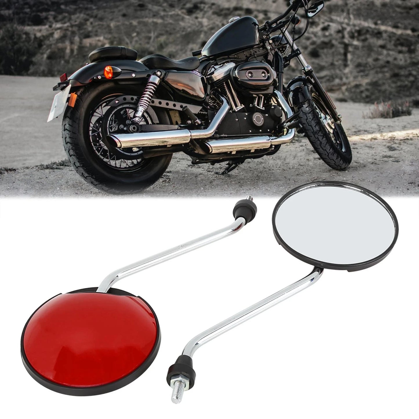 2 x Rearview Mirrors M8X1.25 Round Red for Motorcycle