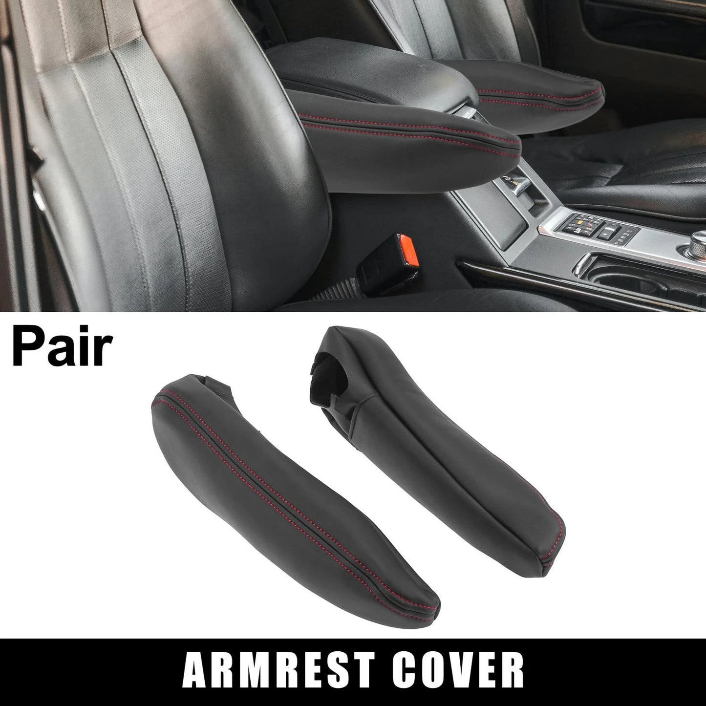 Car Front Seat Armrest Cover Black with Red Line for Toyota Sienna (2005-2010)