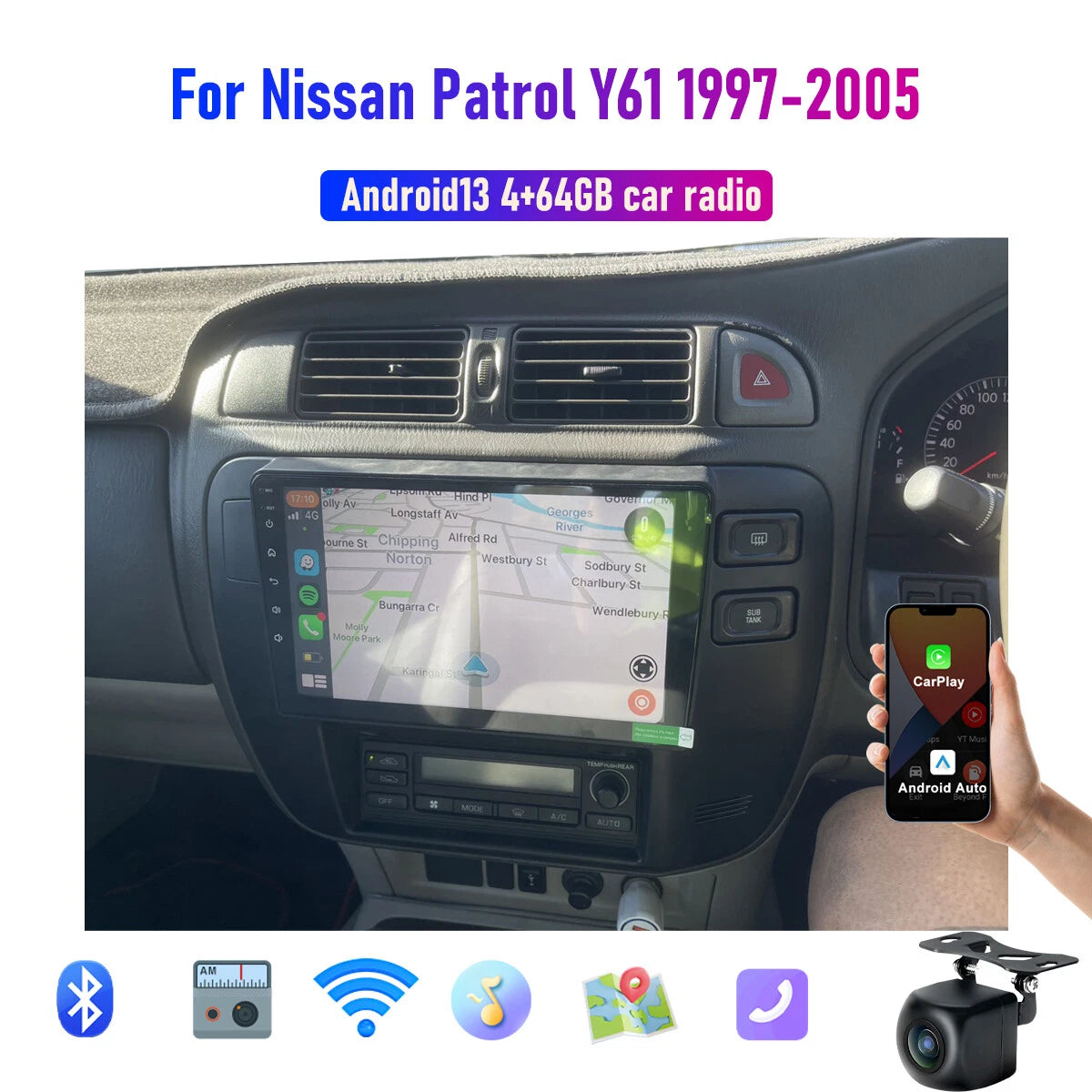 Apple CarPlay Android Auto GPS Stereo for Nissan Patrol Y61 (1997-2005)