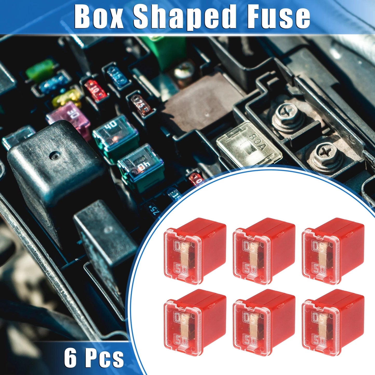 6 x Mini Box Shaped Fuse 50 Amps for Pickup Trucks & Cars