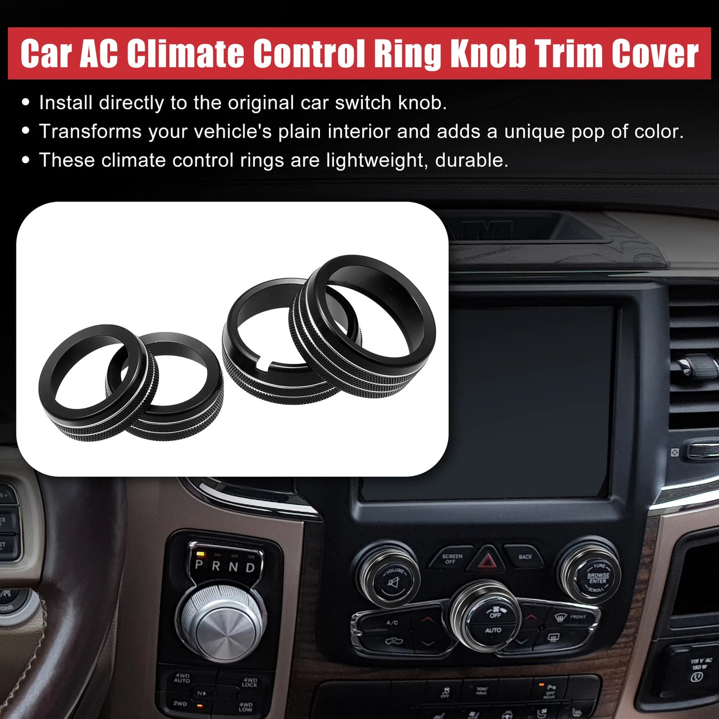 AC Switch Knob Cover Ring Trim for Dodge Ram 1500 - 4 x Black