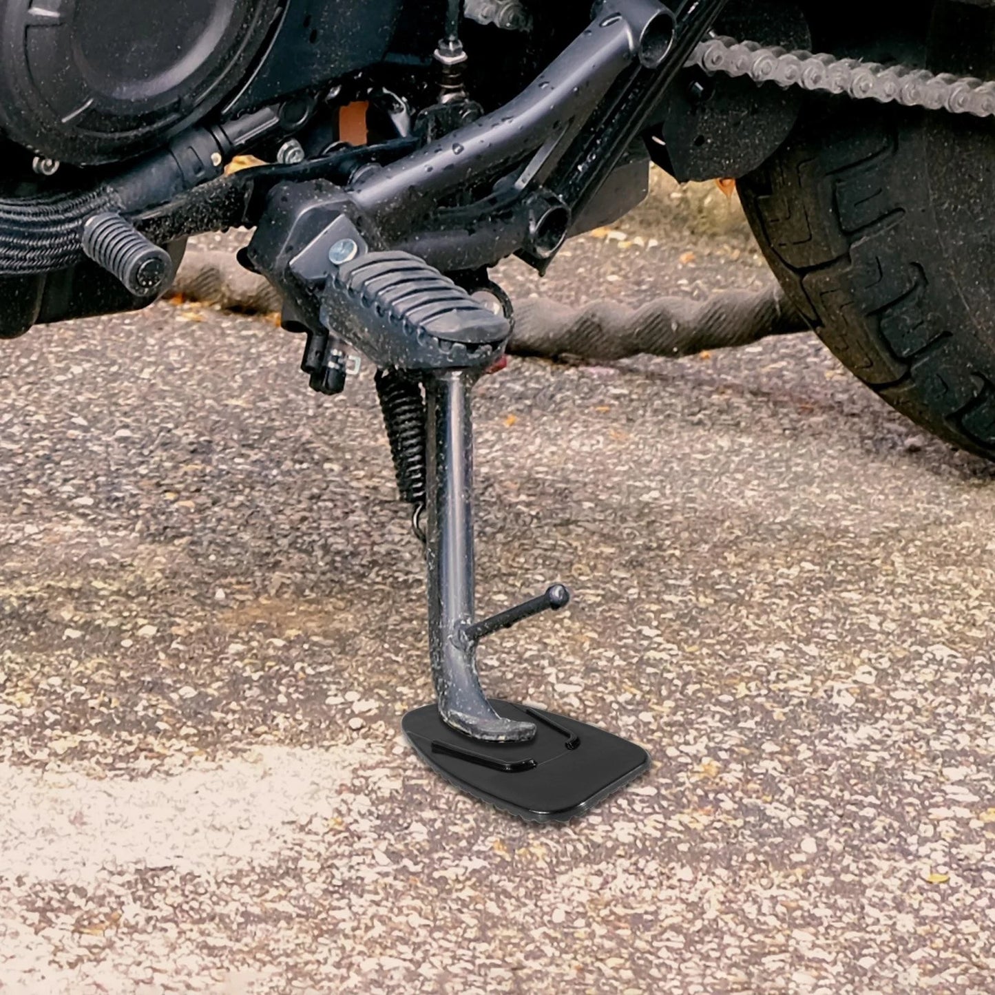 2 x Kickstand Support Plate Pad Side Stand Extension Pad Black for Motorcycle
