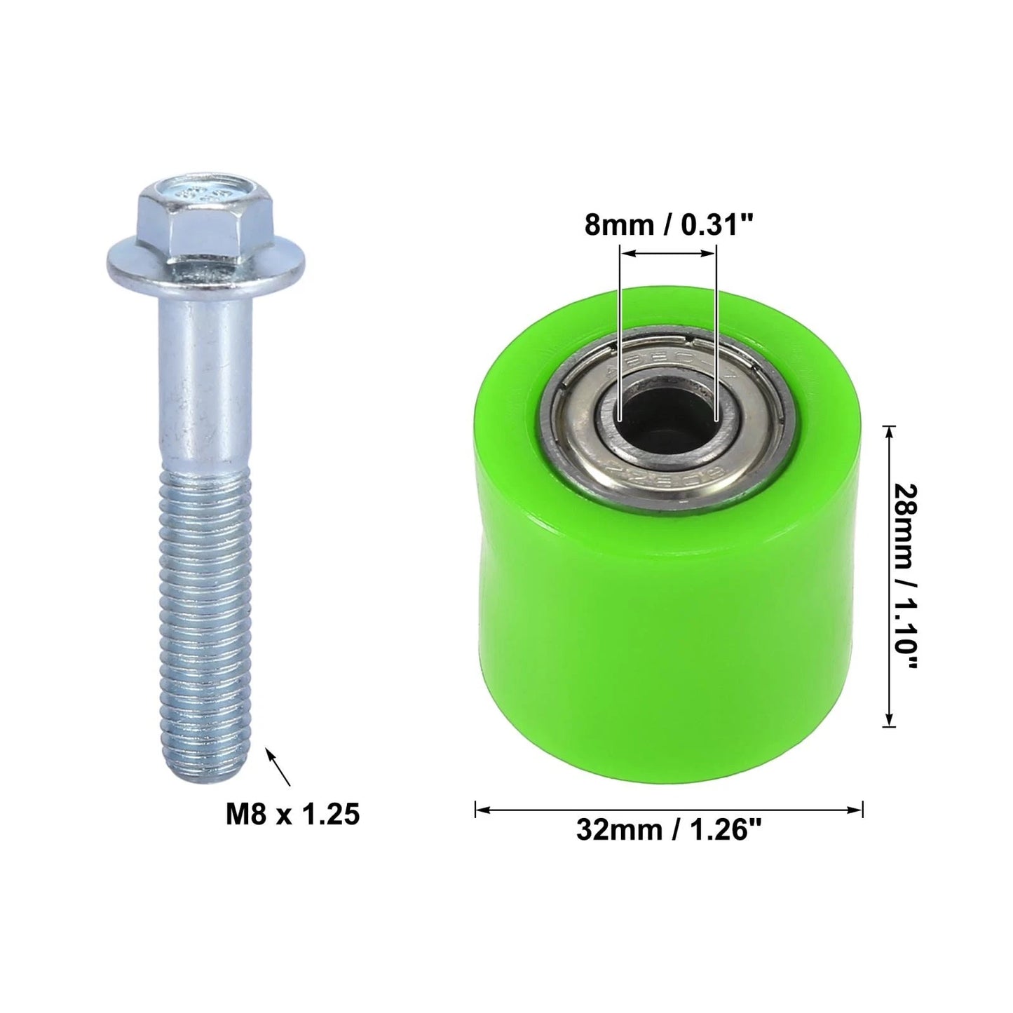 2 x Set 8mm Motorcycle Chain Pulley Roller Slider Wheel Guide Green