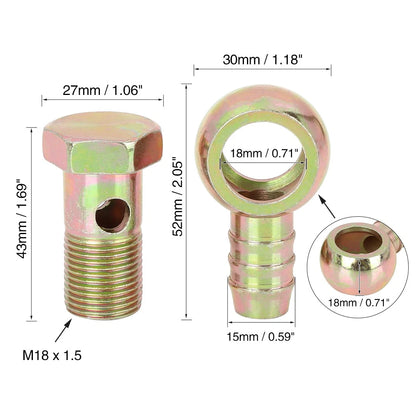 18mm Banjo Hose Barb Bolt Fitting Banjo Bolt Washer Metal for Motorcycle Car