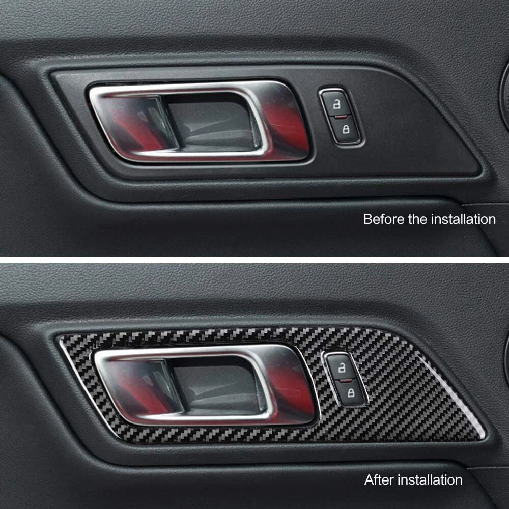 Carbon Fiber Interior Door Handle Trim Covers for 2015-2022 Ford Mustang