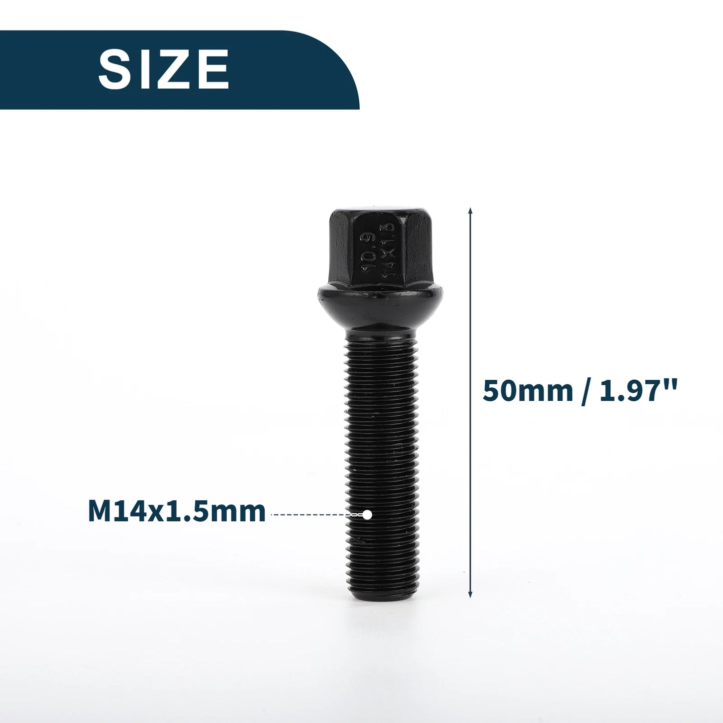 10 x M14x1.5mm Ball Seat Wheel Lug Bolt 50mm Shank for Volkswagen Porsche