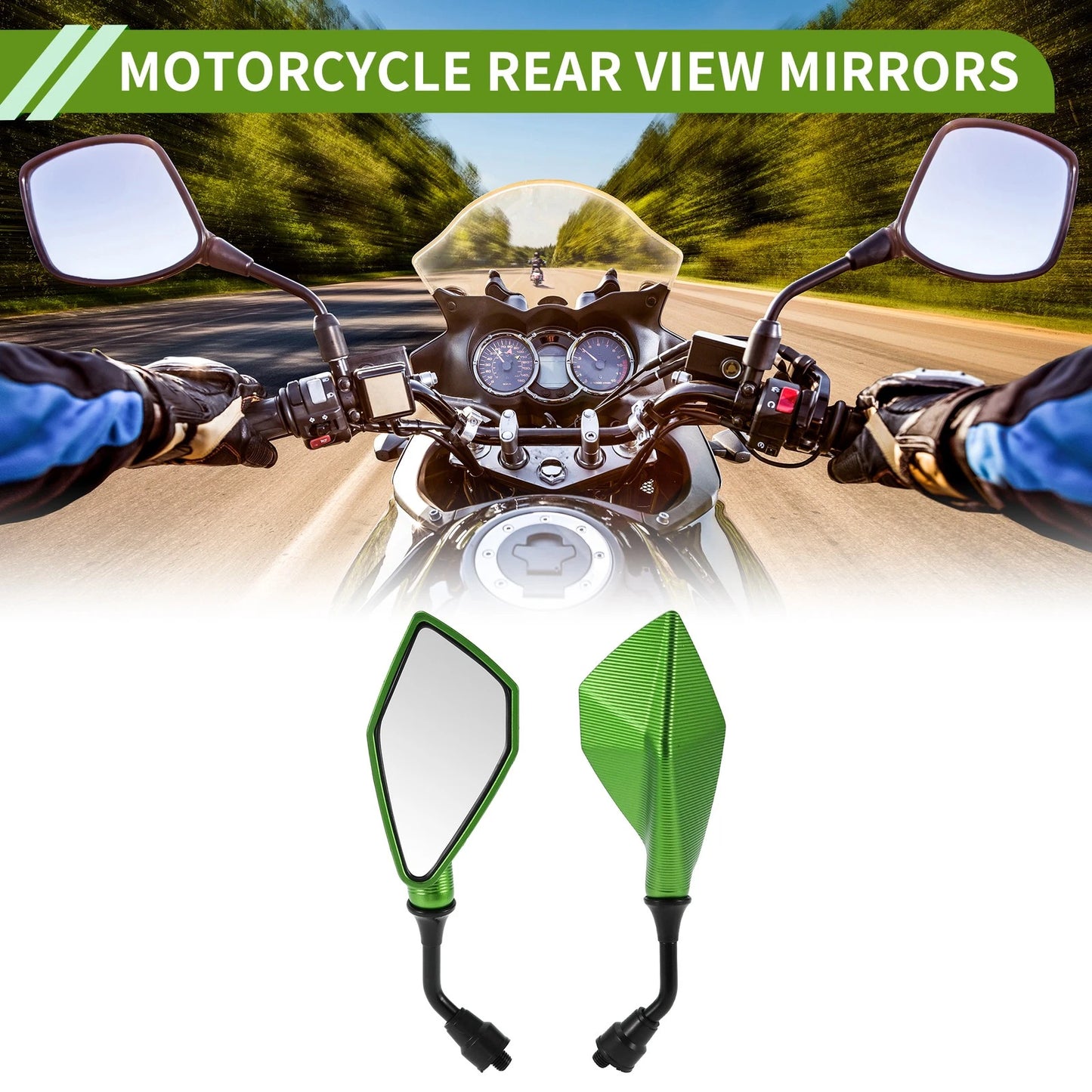 M10 / 1 Set / Rear View Mirrors Polygonal Shape Green Iron Plastic for M10
