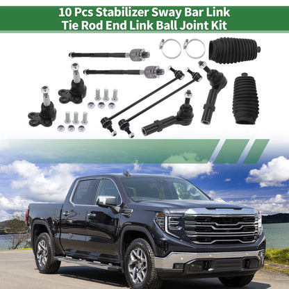10 Pcs Front Suspension Kit Tie Rod Ends Front Sway Bar Link Ball Joint for GMC