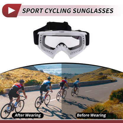 Motorcycle Riding Goggles with Transparent Lenses, White Frame Sunglasses
