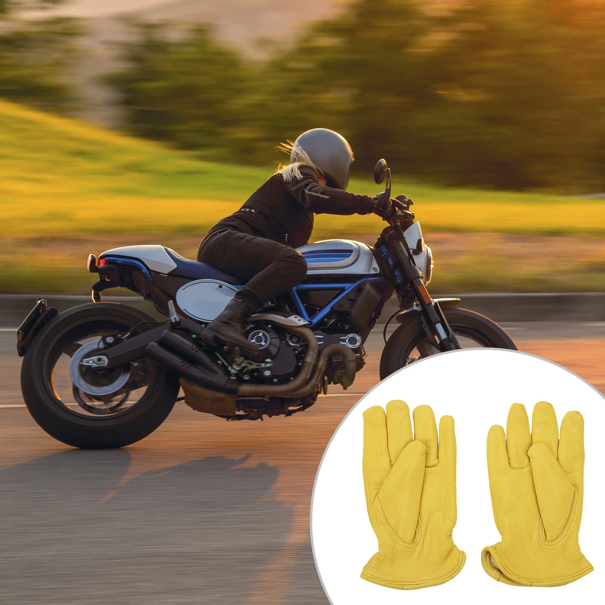 1 Pair Gloves Breathable Full Finger XL Yellow Deerskin for Motorcycle