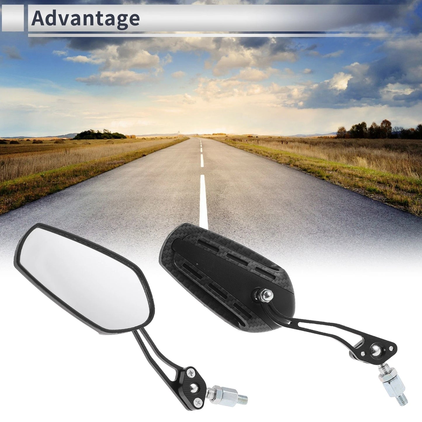 M8/M10 1 Set Rear View Mirror Carbon Fiber Pattern Black for Motorcycle