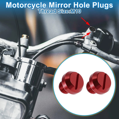 Left Hand M10x1.25 Motorcycle Mirror Hole Plugs Red Screws for Motorcycle