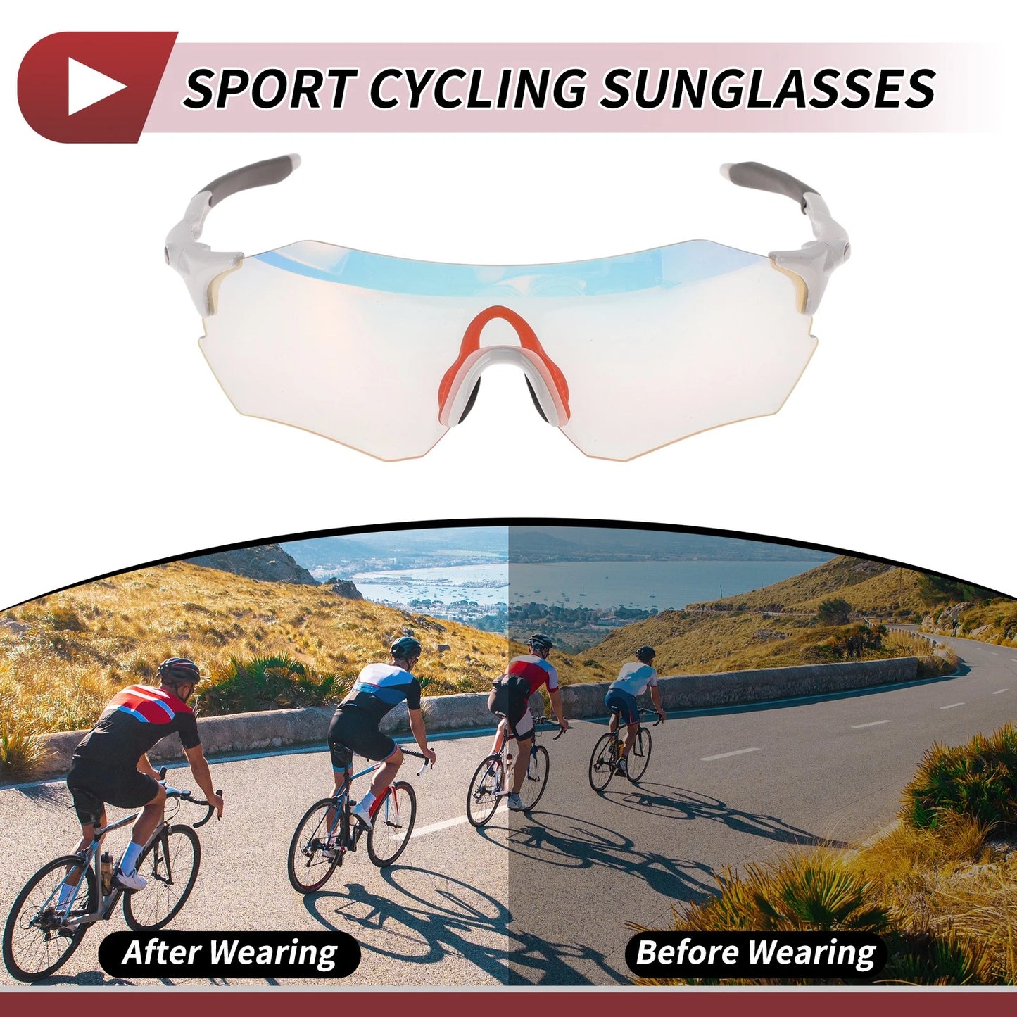 1 Set Motorcycle Riding Goggles Light Red Lens White Gray Frame PC TPU