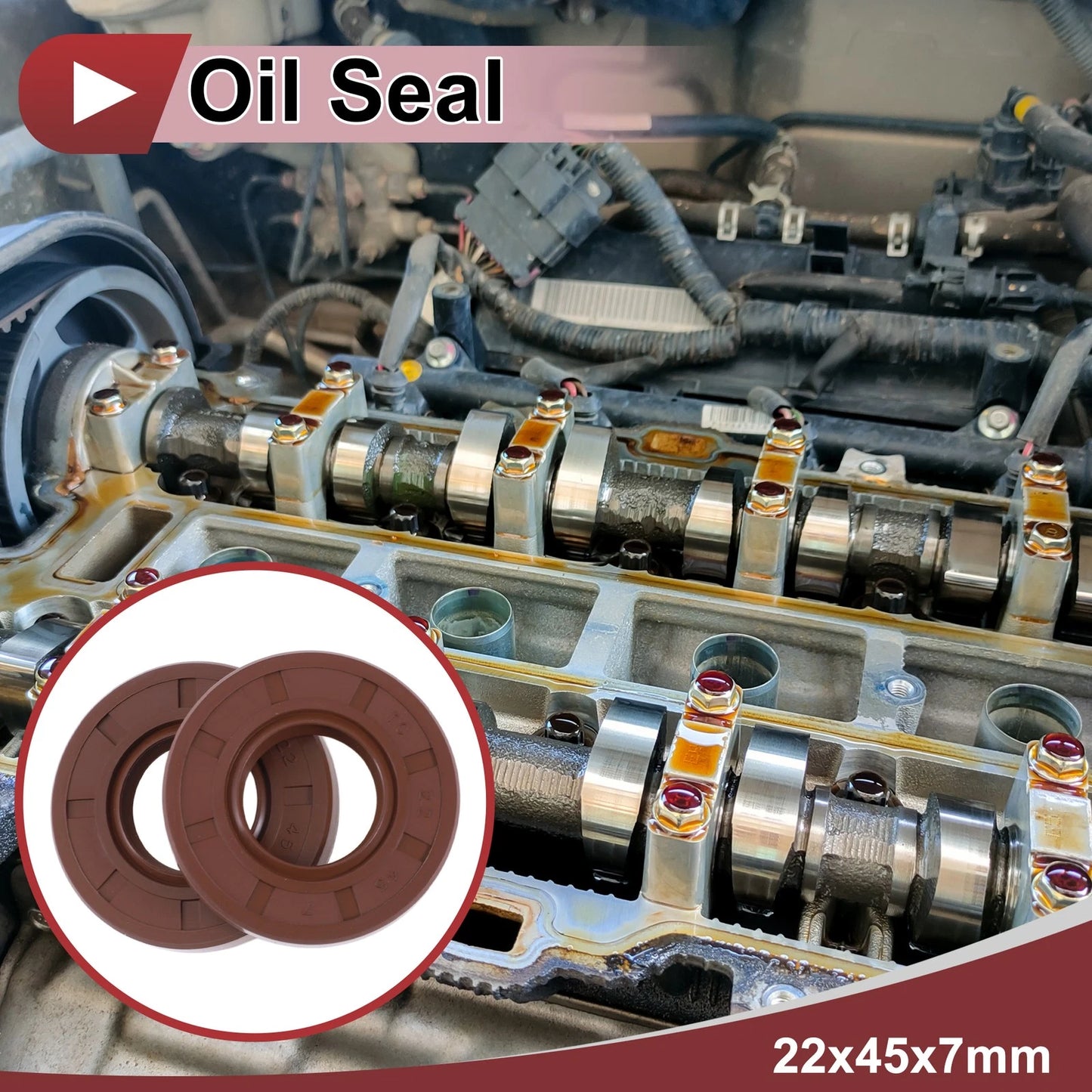 Oil Seal 2 x 22x45x7mm Rotary Shaft Seal FKM Brown for MakeModel