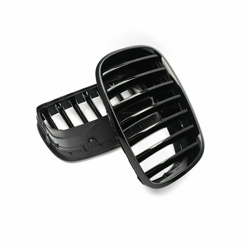 2 x Gloss Black Front Bumper Kidney Grille Covers for BMW E70 X5 E71 X6 (2007-2013)