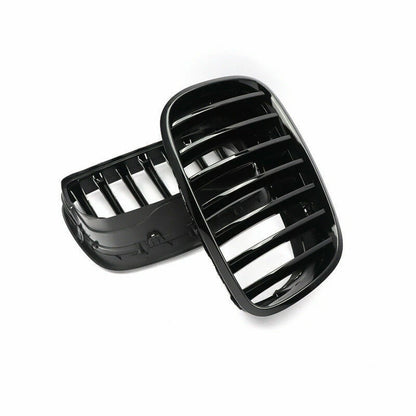 2 x Gloss Black Front Bumper Kidney Grille Covers for BMW E70 X5 E71 X6 (2007-2013)