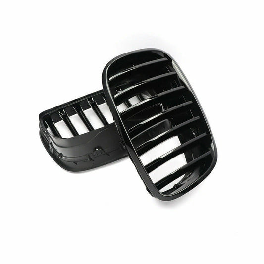 2 x Gloss Black Front Bumper Kidney Grille Covers for BMW E70 X5 E71 X6 (2007-2013)