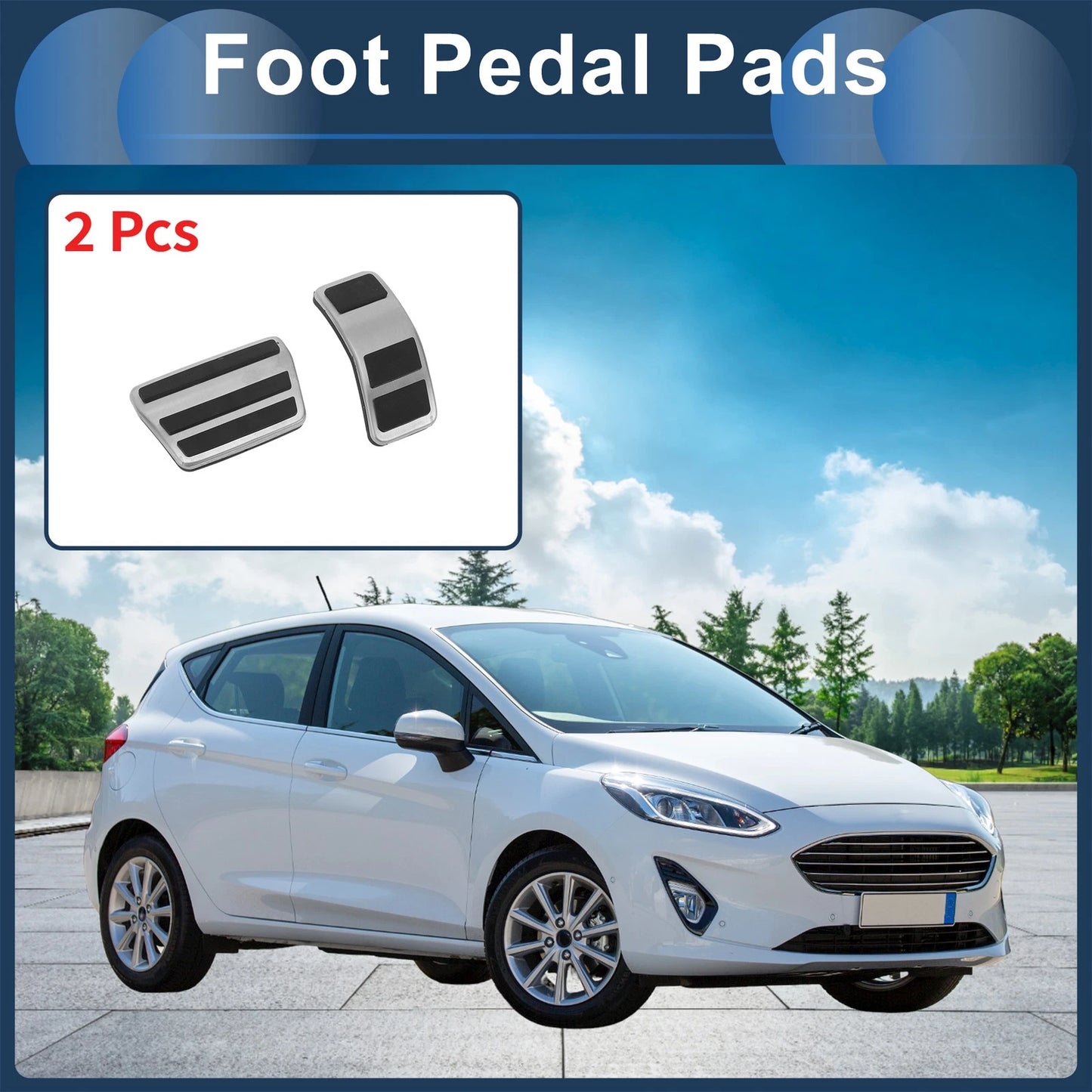Foot Accelerator Pedal Covers for Ford Fiesta (2007-2012) Silver Tone