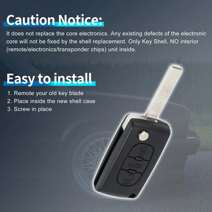3 x Keyless Entry Remote Fob Shell Case for Peugeot 207 (2006-2014)