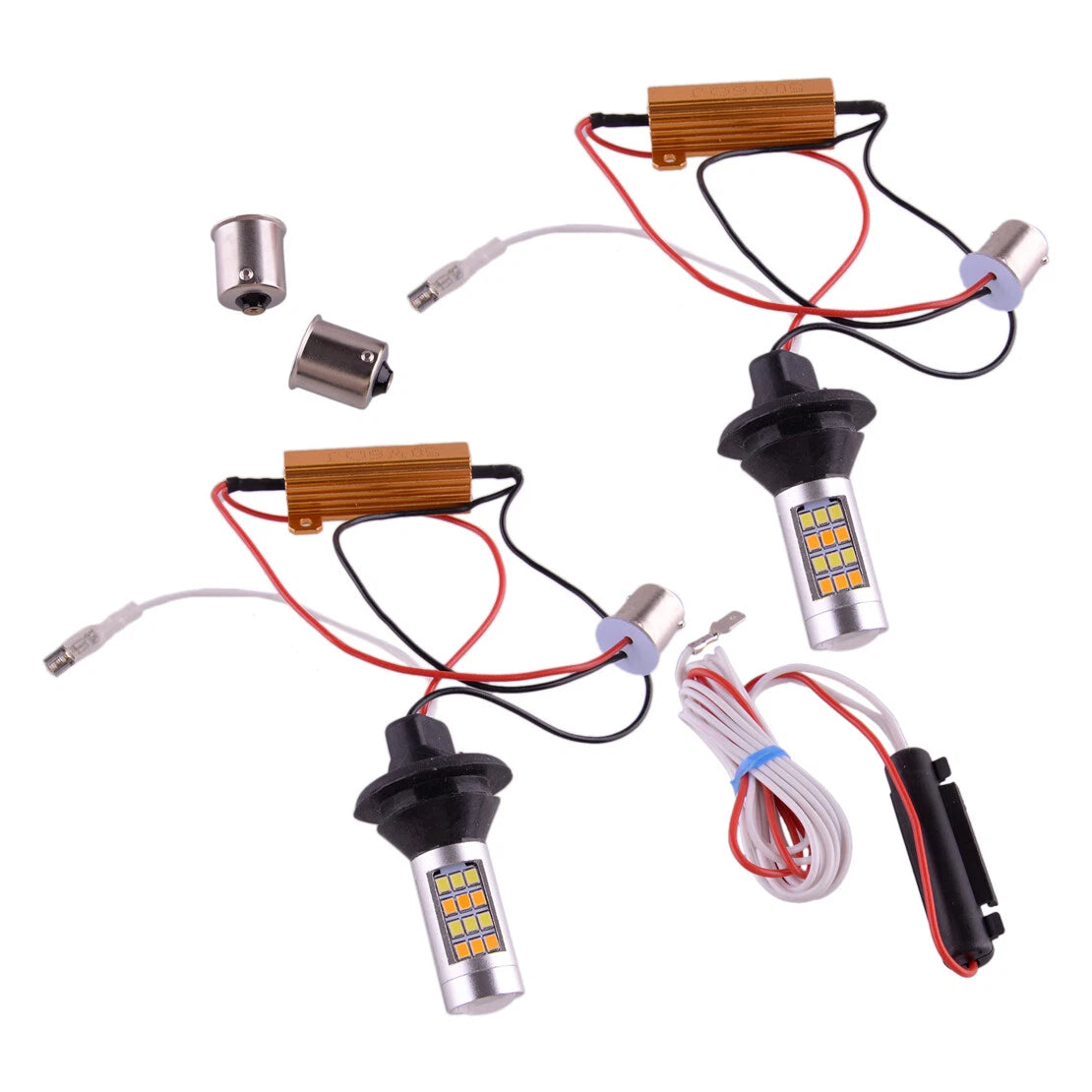 42-LED Dual Color Switchback White-Amber 1156 P21W DRL Driving Light Bulbs 2 pcs