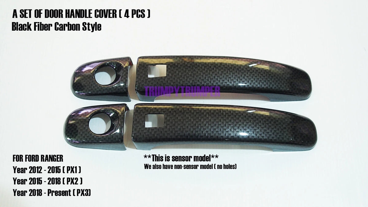 4 x Black Carbon Fiber Door Handle Covers for Ford Ranger (2012-2019)