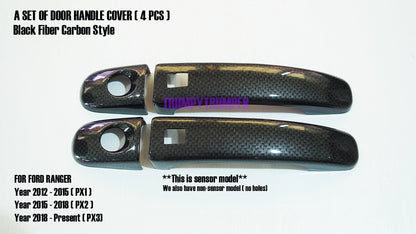 4 x Black Carbon Fiber Door Handle Covers for Ford Ranger (2012-2019)