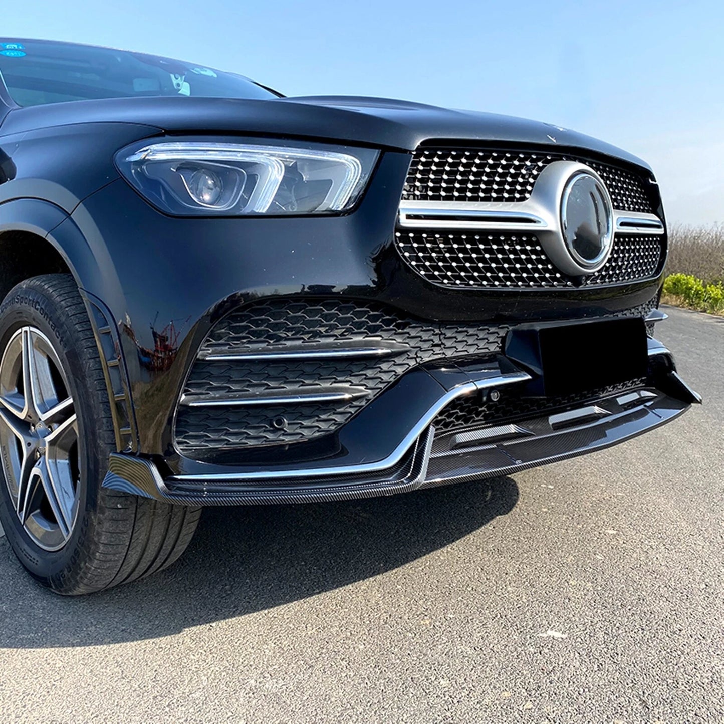 Front Bumper Spoiler Lip for Benz GLE W167 C167 (2020-2023) Carbon Fiber Look