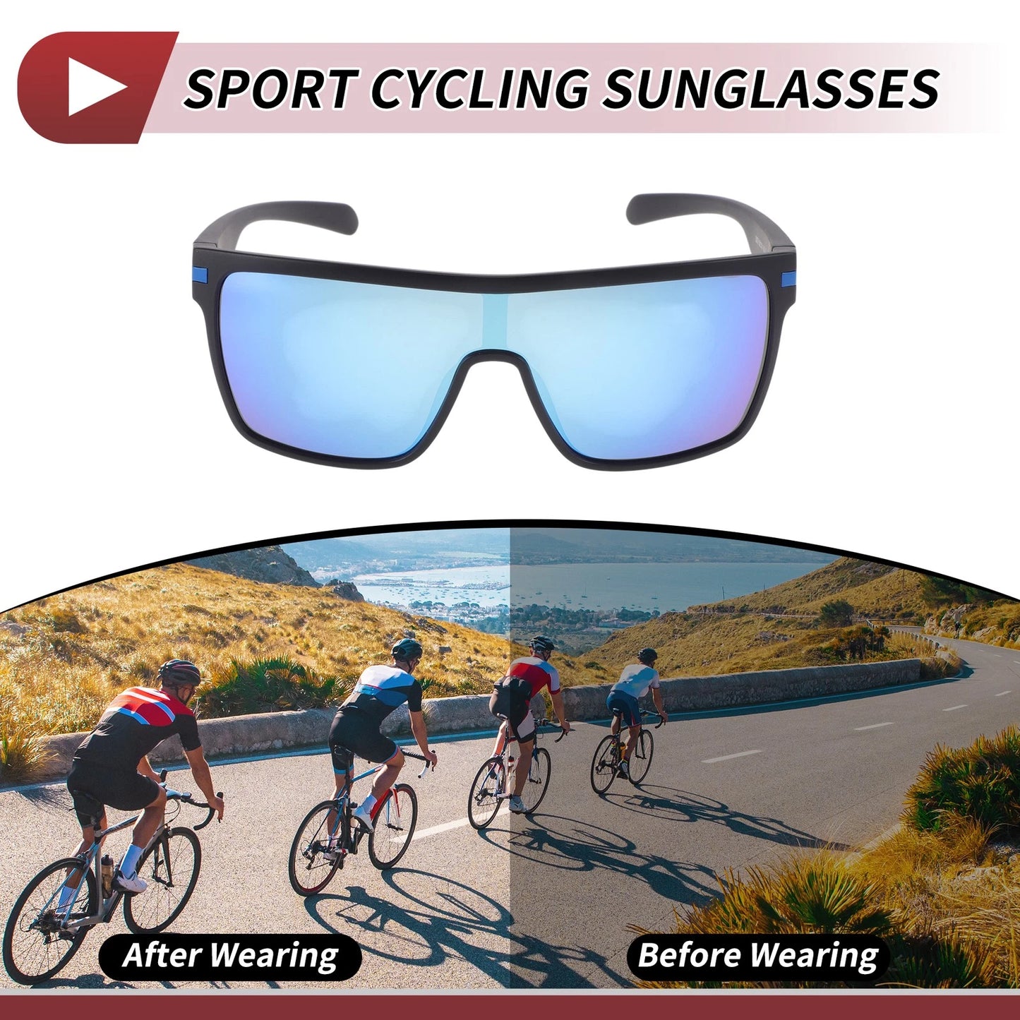 Goggles Motorcycle Riding Blue Lens Black Frame Tri-Acetyl Cellulos TR90
