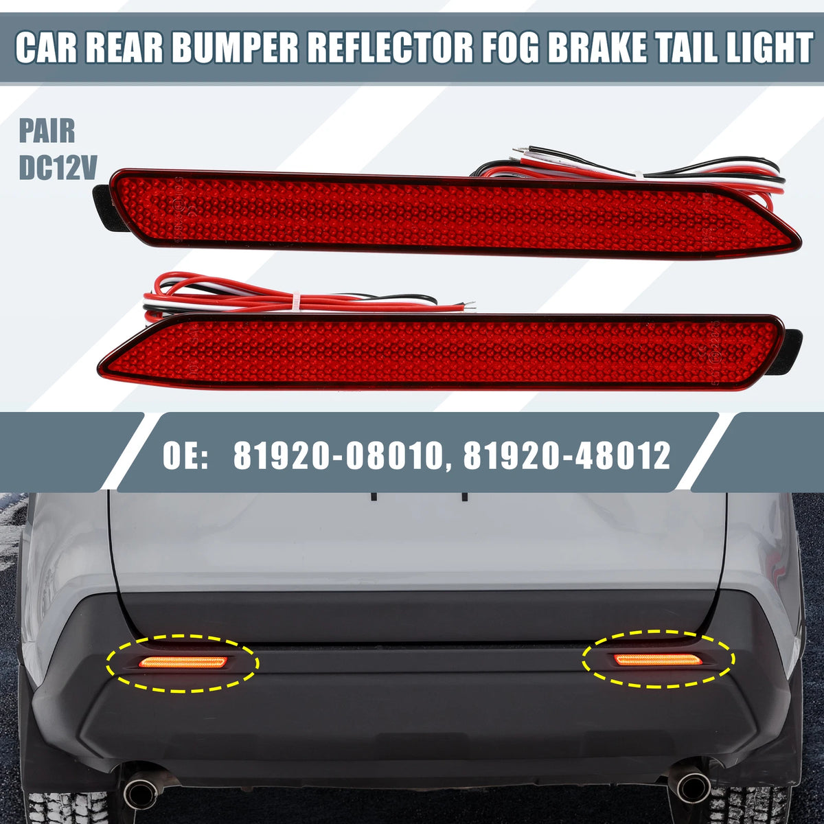 Rear Bumper Reflector LED Brake Tail Lights for Toyota RAV4 (2019-2023)