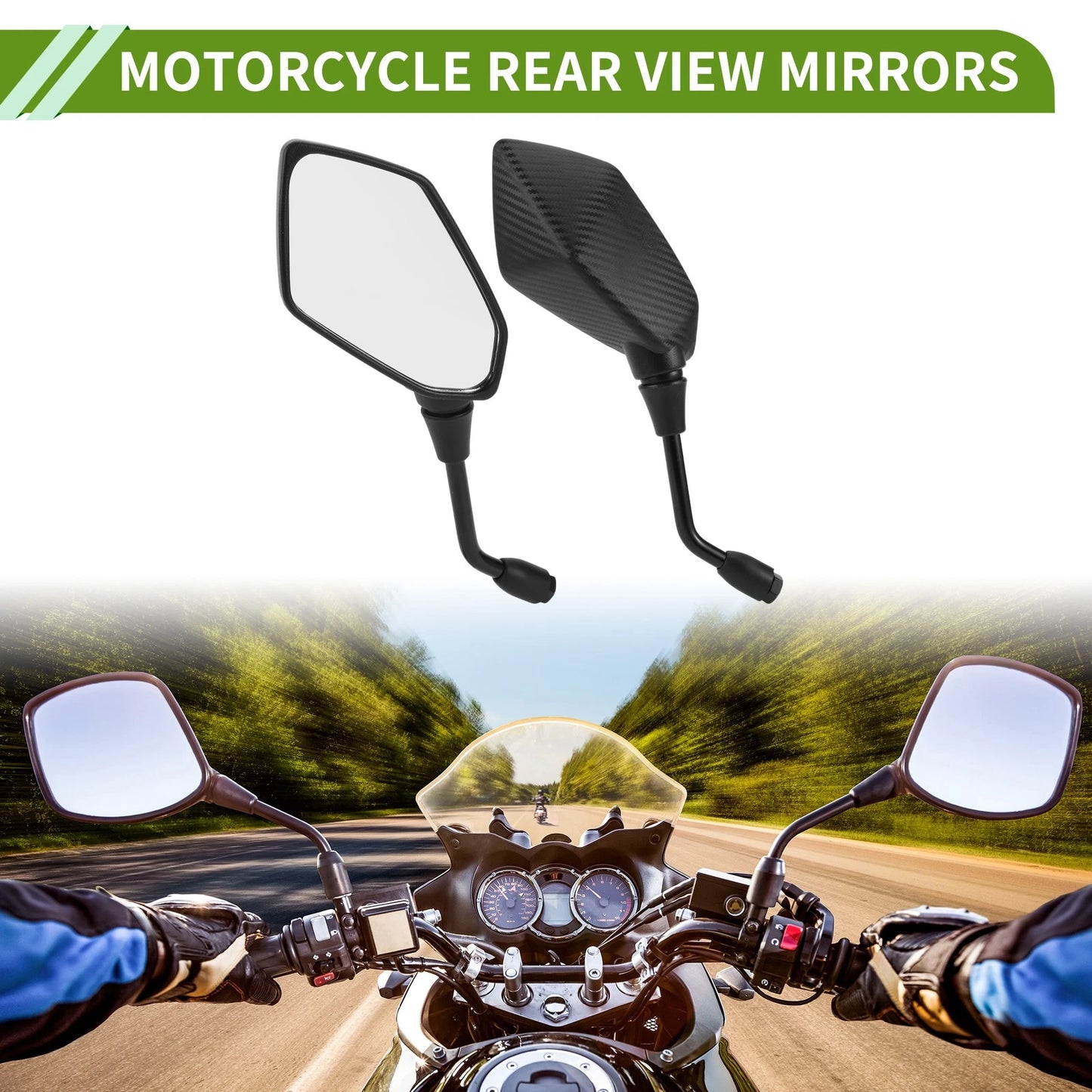 Rear View Mirror for M8 Motorcycle Carbon Fiber Pattern Black Aluminum Plastic