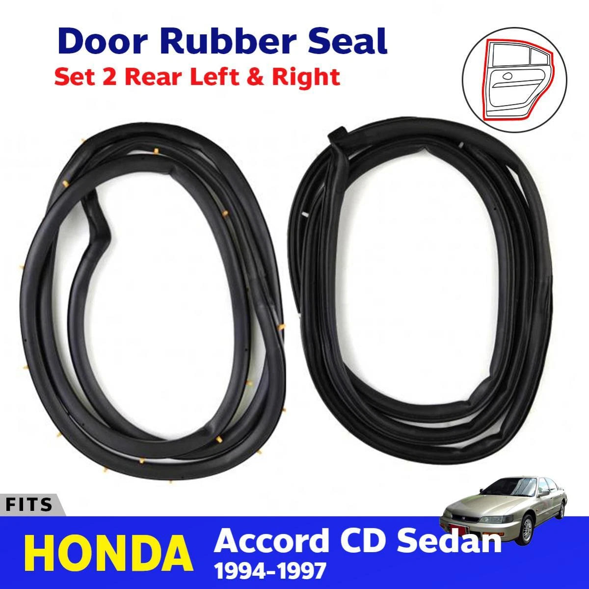 Door Rubber Seal Weahterstrip Rear L+R Fits Honda Accord CD 4D Sedan 1994-97 D05