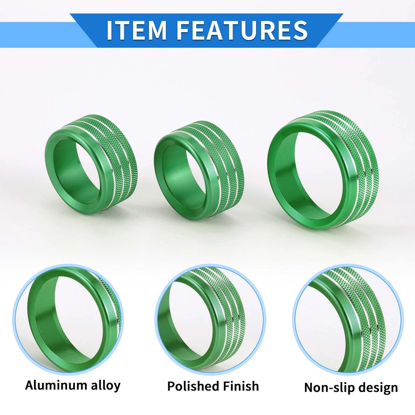 Tune Switch Knob Cover Ring 3 Pcs Green for Dodge Challenger (2015-2019)