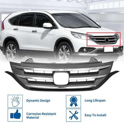 Front Upper Bumper Grille for Honda CR-V (2012-2014) Chrome Silver Tone