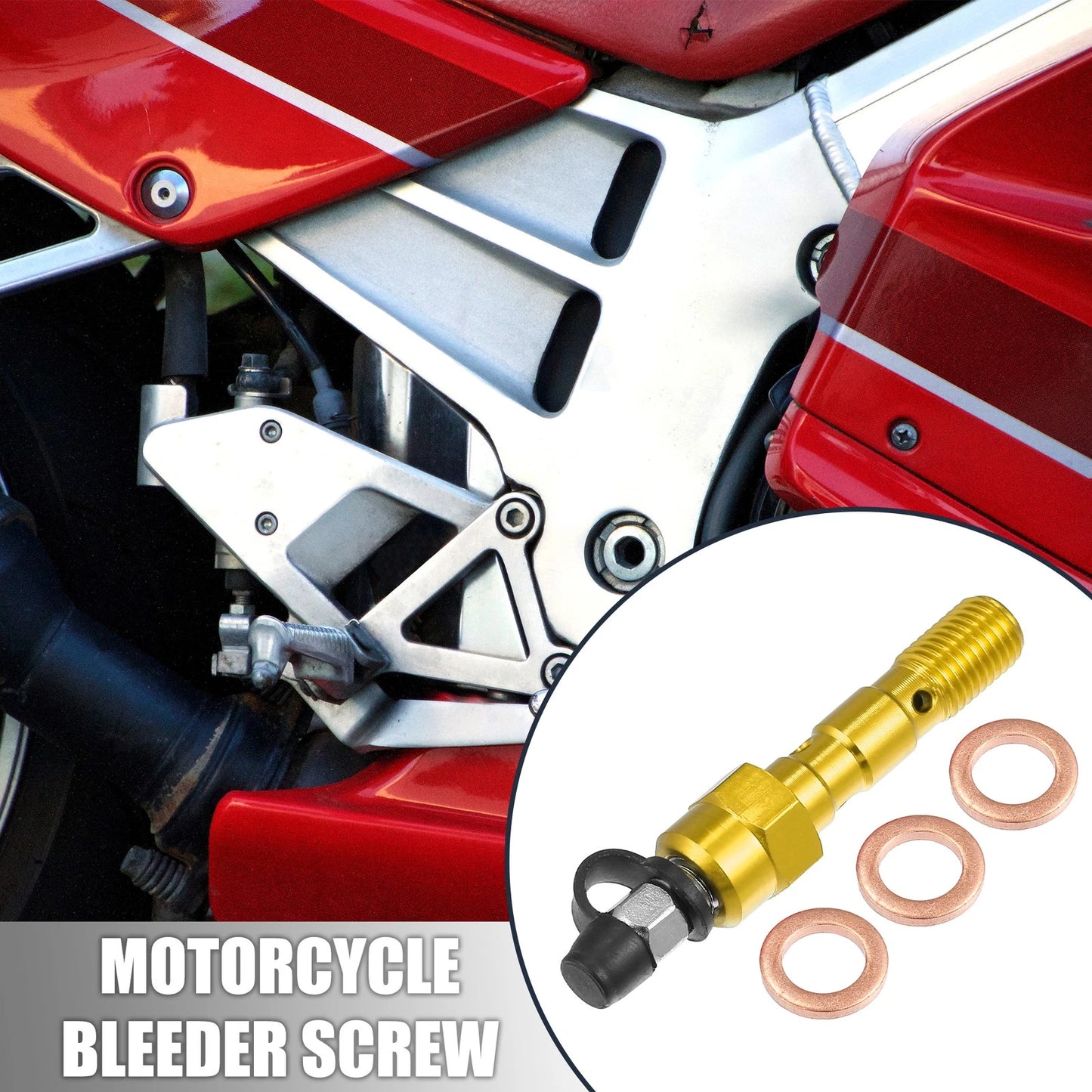 Set M10x1.25 Master Cylinder Bleeder Screw Cap Washer Gold Tone for Motorcycle