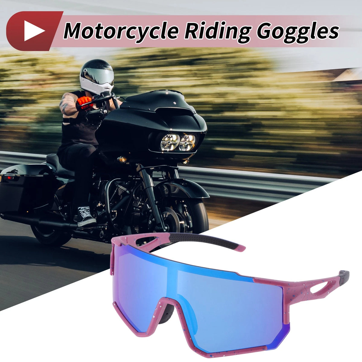 Motorcycle Riding Goggles Blue Lens Pink with Blue White Spots Frame Sunglasses