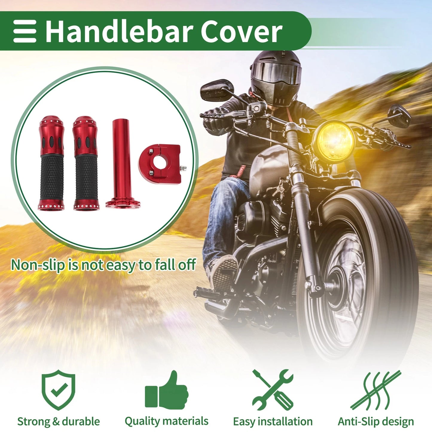 Motorcycle Hand Grips Cover Handlebar End Grips Side Oval Groove Pattern