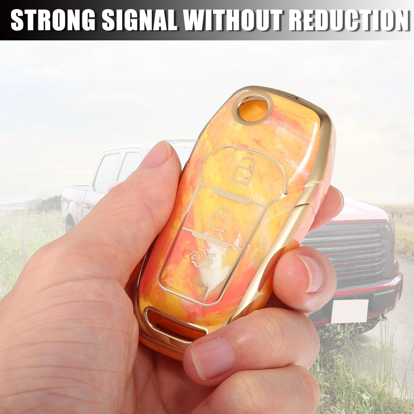 Key Fob Remote Control Cover 3 Button TPU Shell Orange for Ford F150 (2015-2018)