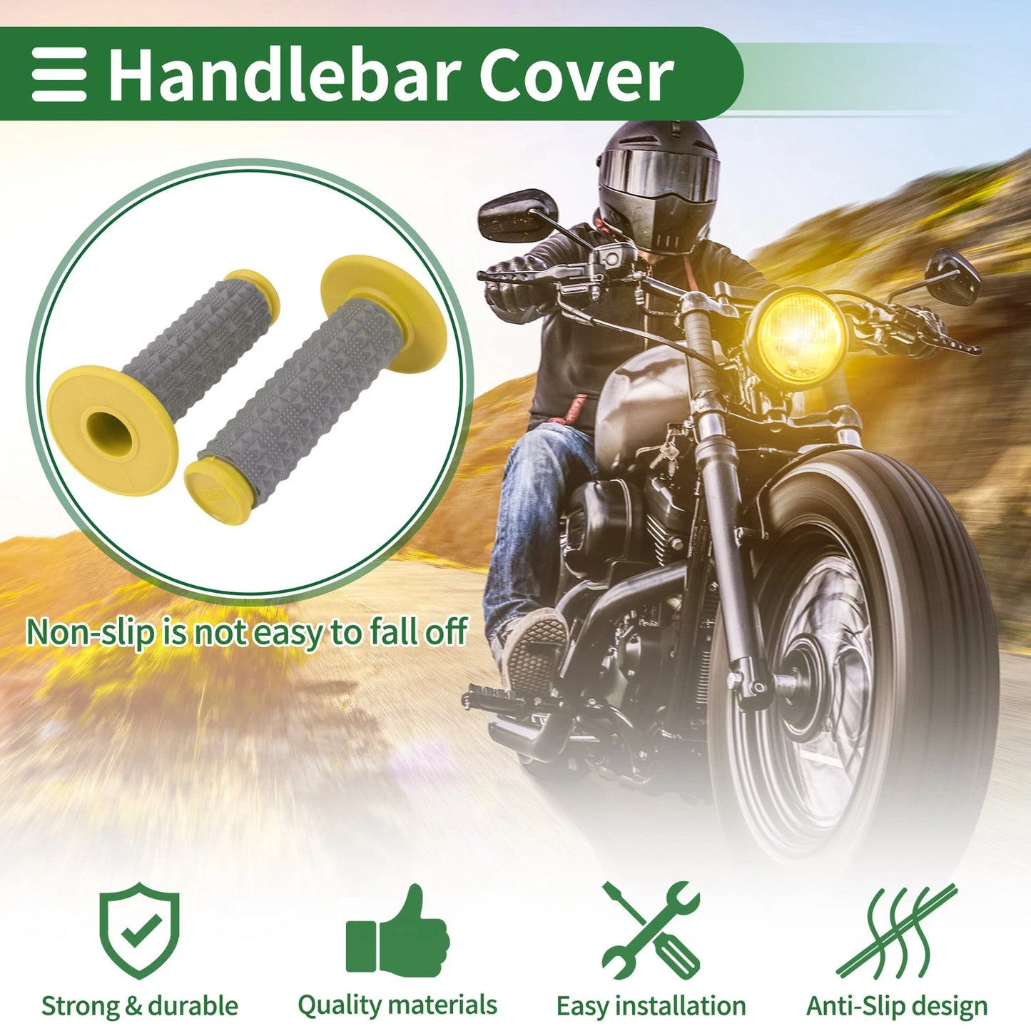 7/8" 22mm Hand Grips Cover Rubber Yellow for Motorcycle
