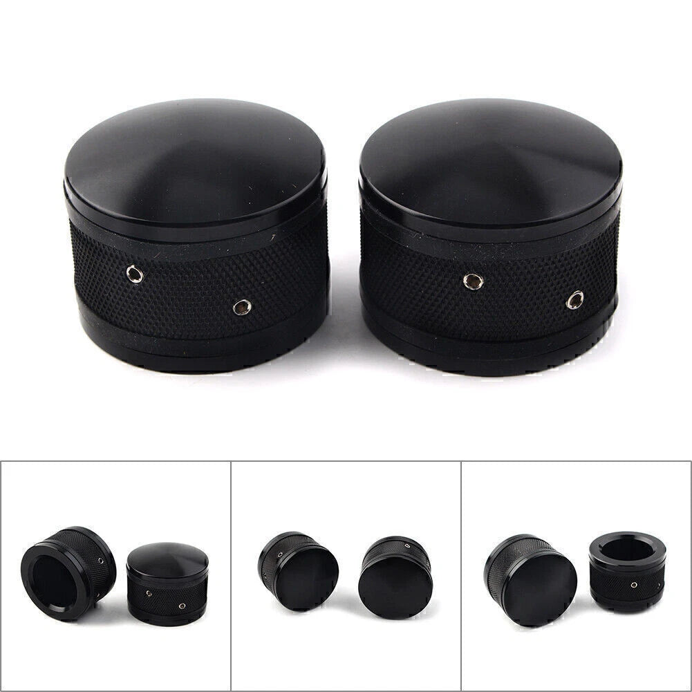 Black CNC Front Axle Nut Cover Caps for Harley Sportster Softail Road King