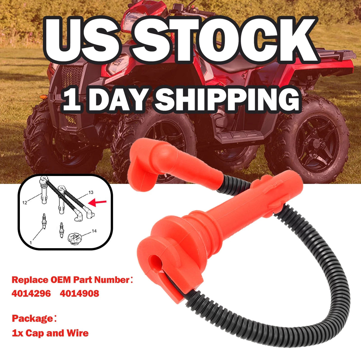 Ignition Coil Spark Plug Cap and Wire for Polaris Sportsman 570 (2014–2023)