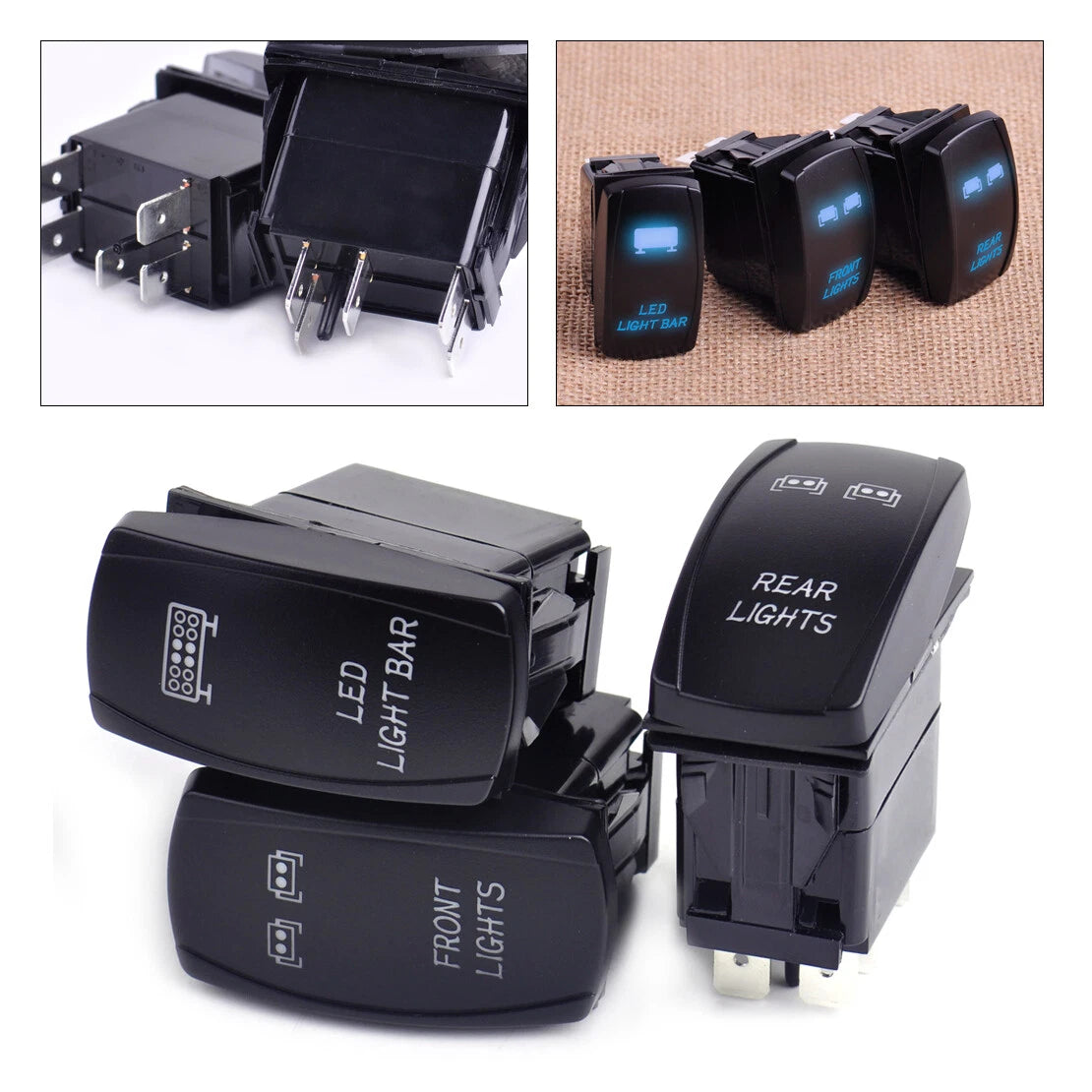 3 x 5-Pin LED Rocker Switch On-Off for Car Boat Truck